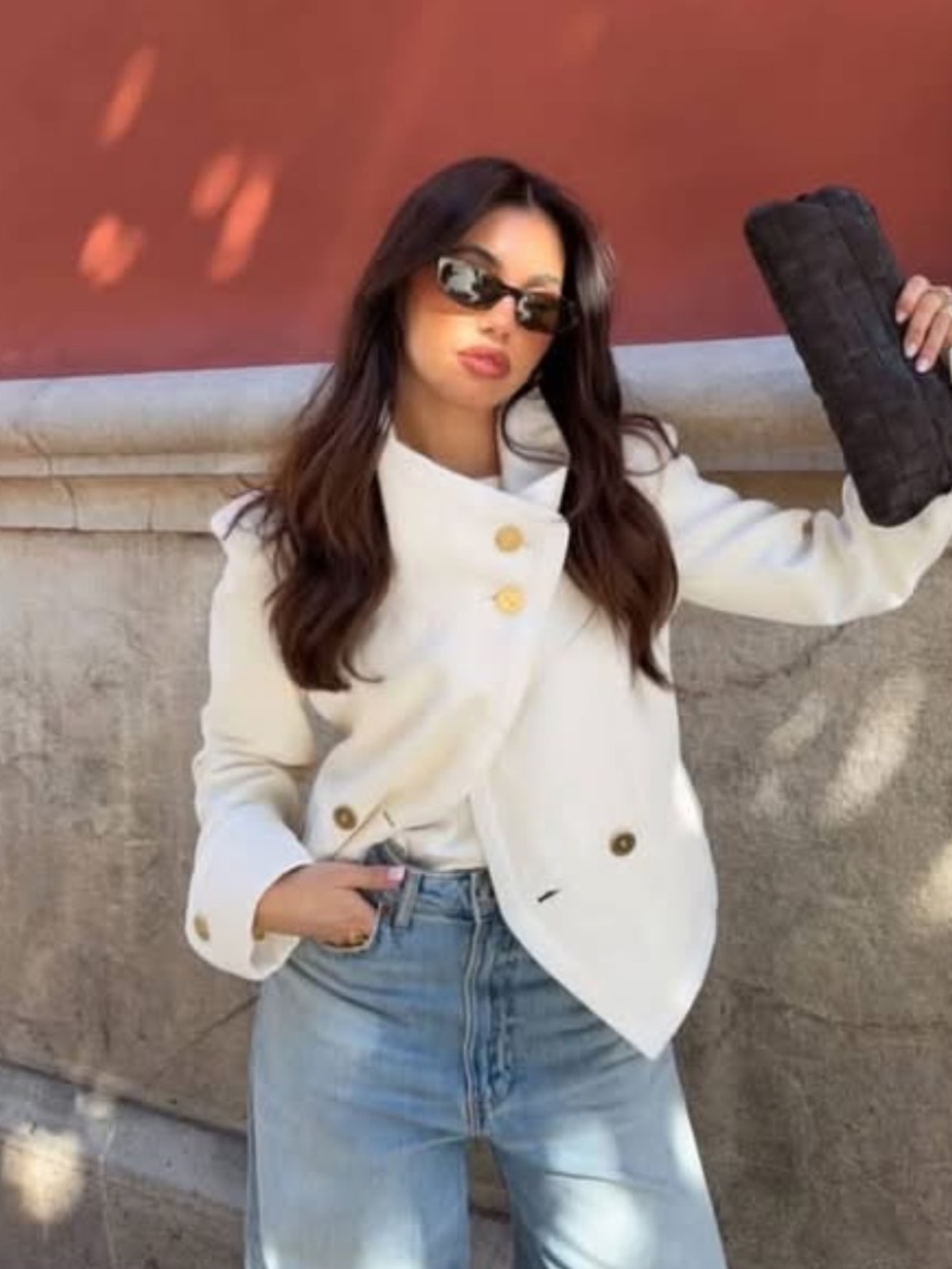 Cream Cropped Bomber Jacket - Picture 4 of 7